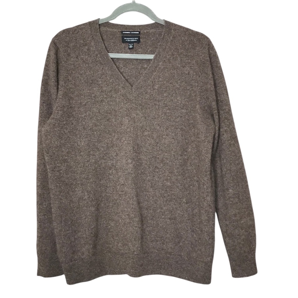Women's XXL Hudson's Bay Cashmere Luxury V Neck Knit Sweater Brown